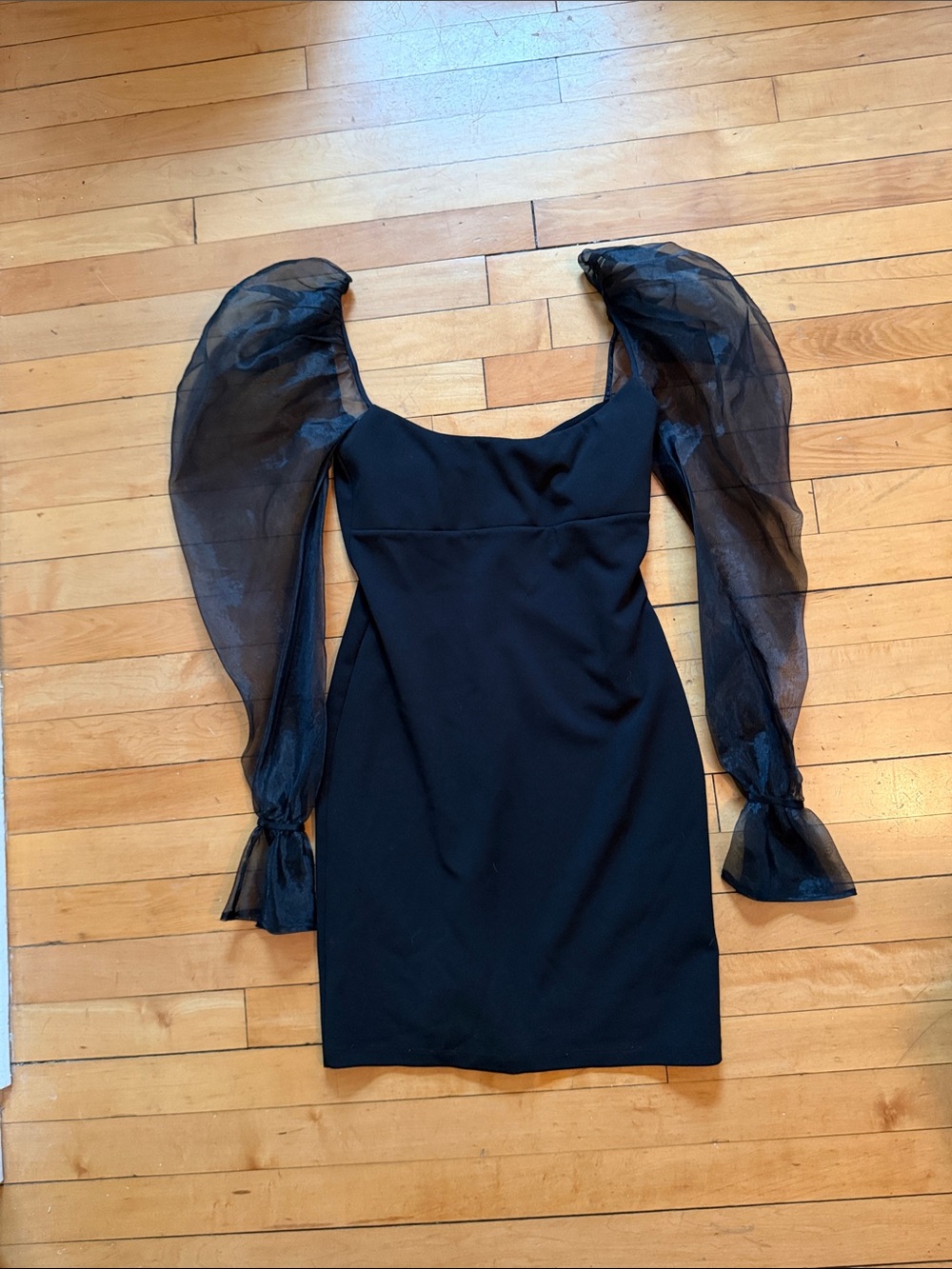 Nookie Black Mini Dress with Sheer Puff Sleeves